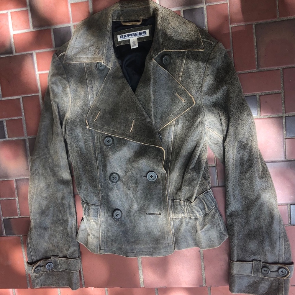Express Moto-Style Taupe Leather Jacket